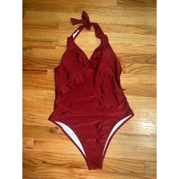 Cupeshe wine ruffle One Piece Swimsuit size large - Picture 2 of 9